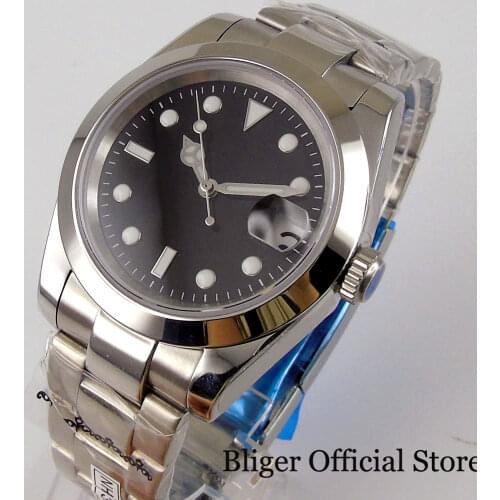 BLIGER Nologo 36mm Polished Automatic Men Watch Middle Polished Oster Bracelet Date Magnifier Luminos Hand Japan NH35A