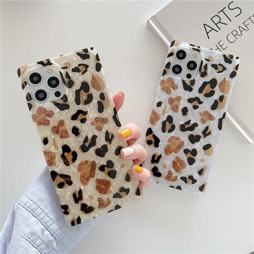 Dream Shell Leopard Print Phone Case For iPhone 12 11 Pro Max XS Max XR X 7 8 Plus 12 Mini 11 Shockproof Square Soft Back Cover