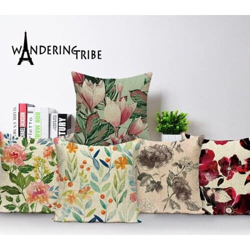 Farmhouse Decor Throw Pillows Plant Flowers Flax Pillow Cover 45*45 Shabby Chic Cushion Cover Spring Living Room Pillow Covers