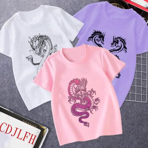 Children Funny Drop Shoulder Chinese Dragon Print T-shirt Boys Girls Anime Great Tops T shirt Kids Clothes Short sleeve o-neck