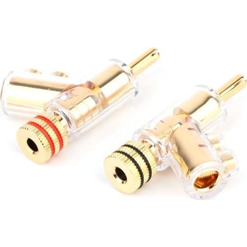 Hi-End Pure Copper Gold Plated Self-Locking Speaker Cable Banana Plug Connector Audio Amplifier Y-Shaped Gun Type Banana Adapter