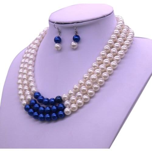 Custom Fashion Multi Lines White Blue Pearl ZPB Necklaces Greek Zeta Phi Beta Symbol Divine Nine Sororities Sisterhood Jewelry