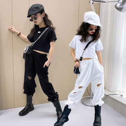 Kids Girls Clothes Set Baby Girl Summer Short Sleeve Print T-Shirt + Hole Pant Leggings 2PCS Outfit Children Clothing Set