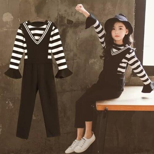 Child girl clothes set autumn and winter trousers 2 pieces of clothes striped childrens clothing set 6 7 8 9 10 11 years