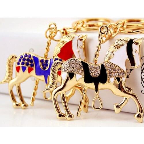 Creative Cute Cartoon Merry-go-round Car Keychain Womens Bag Accessories Horse Metal Pendant Craft Small Gift