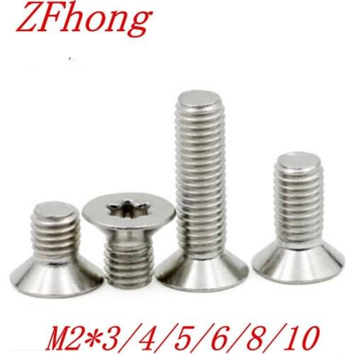 1000pcs SUS304 M2*3/4/5/6/8/10mm stainless steel flat head torx machine screw