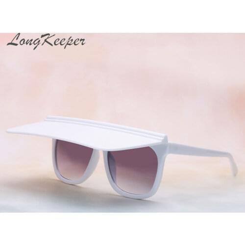 LongKeeper Fashion Shield Visor Flip Up Sunglasses Women Men Luxury Oversized Brand Design Punk Square Sun Glasses Female 2021