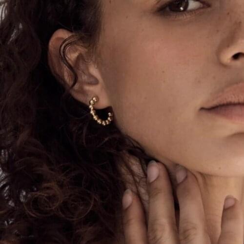 Small Gold beaded hoop earrings for women stainless steel open hoop circle earrings minimalist fashion