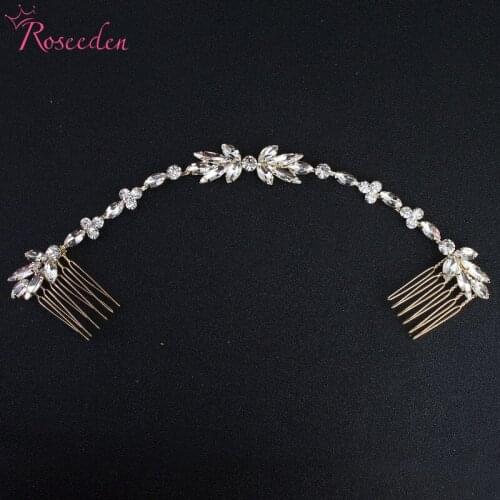 Fashion Long Double Hair Comb Bridal Hair Ornaments big crystal Leaf Wedding Hair Vine Hair Jewelry Accessory RE3014