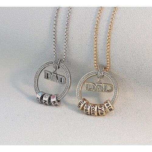 Fashion Personalized Dad Necklace Charm Custom Engraved Name DIY 12 Month Birthstone Bead Pendant Jewelry Chic Fathers Day Gift