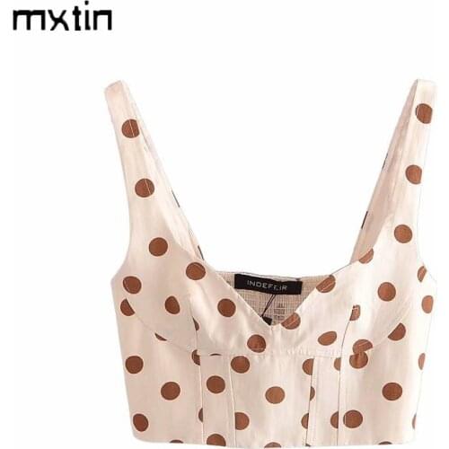 MXTIN 2021 Women Summer Vintage Polka Dot Cropped Tank Tops Fashion V-Neck Sleeveless Back Elasticity Female Camis Casual Tops