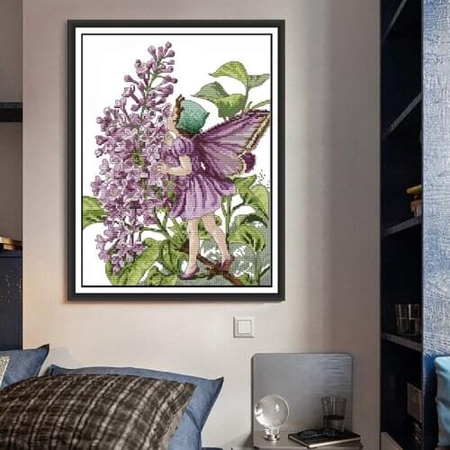 Lilac and girl angel Counted Cross Stitch 11CT Printed 14CT Cross Stitch Sets wholesale Cross-stitch Kits Embroidery Needlework