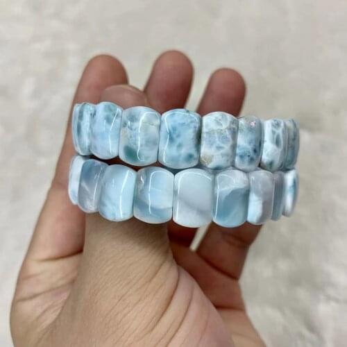 Natural larimar/Copper Pectolite beads bracelet dominicana Genuine larimar gemstone bangle for woman for gift