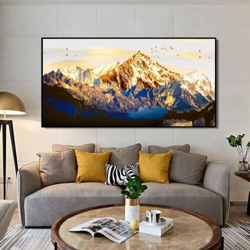 Landscape Oil Painting on Canvas Posters and Prints Wall Art Abstract Golden Mountains Pictures for Living Room Cuadros Decor