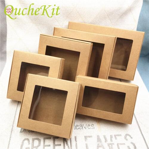 30pcs Kraft Paper Box with Window Gift Box Handmade Soap Cake Muffin Cardboard Packaging For Wedding Party Decorations