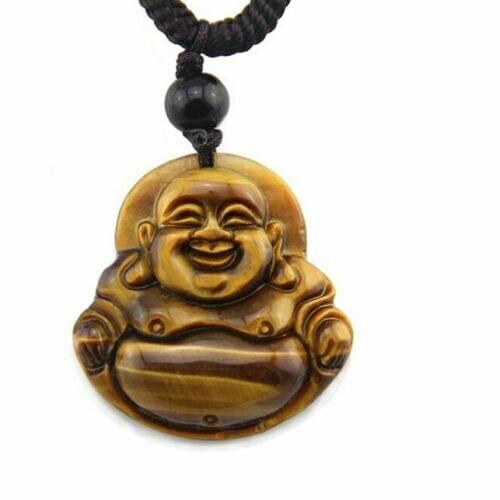 Natural Yellow Tiger Eye Pendant Laughing Maitreya Buddha Pendant Head Amulet