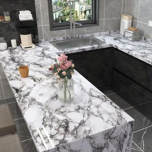PVC Vinyl Adhesive Marble Wallpapers Oil-proof Kitchen Wall Stickers for Cupboard Home Decor Furniture Renovation Contact Paper