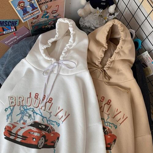 Retro Brooklyn car letter printed sweater spring Nice plus size mens and womens hoodie American loose retro letter hoodie