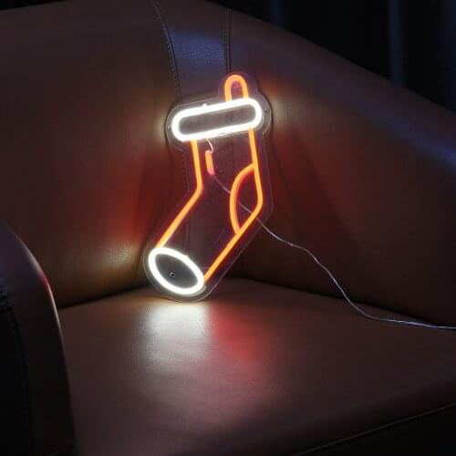 LED Neon Light Sign Chrismas stocking Neon Wall Night Lights for Room Holiday Party Decor Cool Birthday Christmas Gift