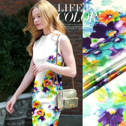 Superior quality digital inkjet printing cloth fabric clothing material elastic silk cheongsam material pale color flowers