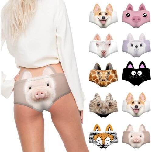 Women Cute Animals Pattern Panties Low-rise 3d Print Pig Cat Cute Briefs Bull Dog Cheetah With Ears Lift Up Waist Hip Sexy Panty