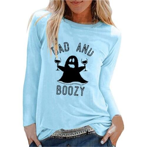 Female Autumn Halloween T Shirts Tops Funny Cartoon Printing Tees Korean O Collared T-shirts Beach Casual Long Sleeve Tshirts