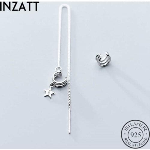 INZATT Real 925 Sterling Silver Chain Tassel Letter C Clip Earrings For Fashion Women Party Minimalist Fine Jewelry Accessories