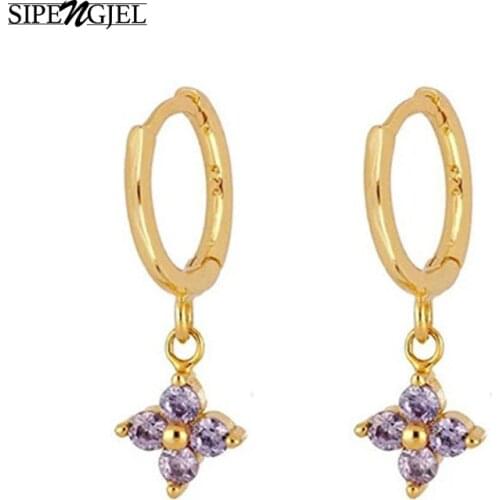 SIPENGJELFashion Flower Small Hoop Earrings Smooth Metal Circle Colored Crystal Dangle Earrings For Women Jewelry 2021