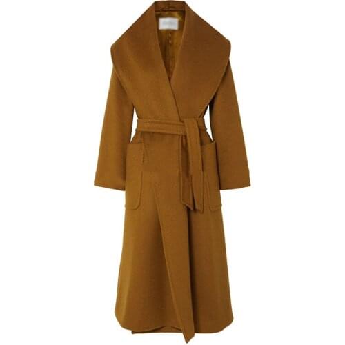 Abrigos Para Mujer 2021 Autumn Winter Fashion Woolen Coat Womens Lapel Long Sleeve Lacing Thick Warm High Street Quality Clothes