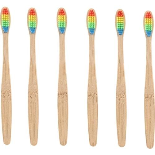 1pc Natural Bamboo Handle Toothbrush Rainbow Colorful Whitening Soft Bristles Bamboo Toothbrush Eco Friendly Oral Health Care