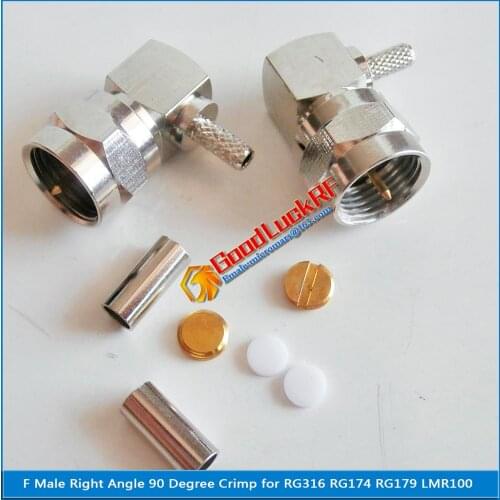 1X Pcs F Male Right Angle 90 Degree Type L plug Crimp For RG316 RG174 RG179 LMR100 Cable Brass RF Connector Adapter PTFE Wire