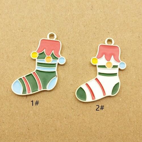 10pcs 18x28mm christmas sock enamel charm for jewelry making cute earring pendant bracelet necklace charms diy design charms