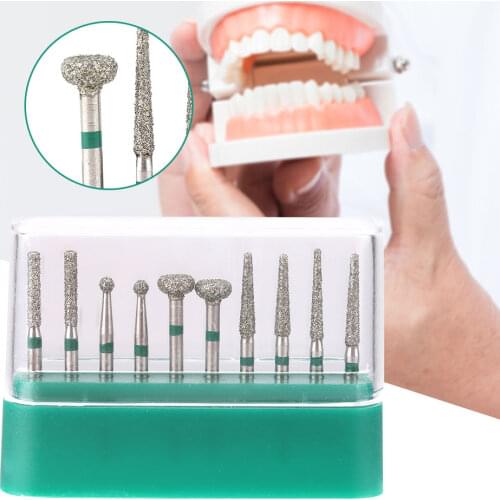 10Pcs Dentistry Stainless Steel Handle1.6mm Round Handle Dental Natural Diamond Powder Burs Drill Kit Teeth Quick Polishing Tool