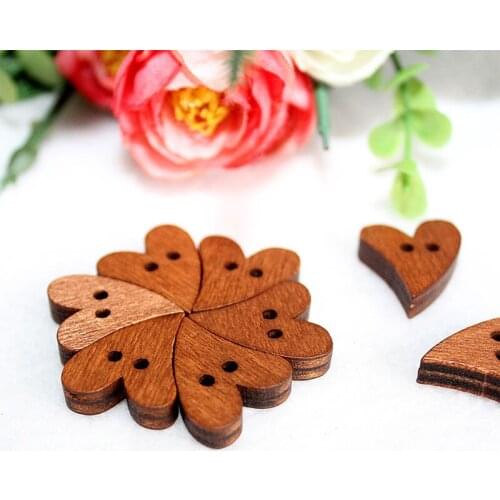 100pcs/Lot Heart Buckles 2-Holes Wooden Buttons Sweater Clothing Decoration Button DIY Handmade Coffee Fashion Buckle