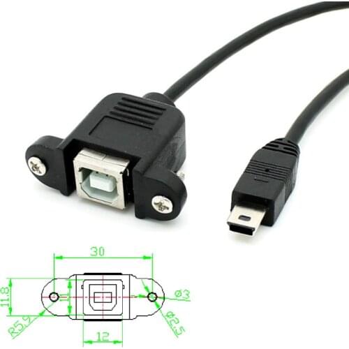 100pcs X Freeshipping 50cm USB 2.0 B Female Printer Panel Mount to mini USB 5pin male cable