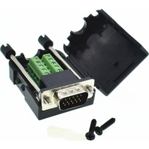 15 pin DB15 Male Adapter Connector D-SUB VGA Terminal with Plastic Cover 3+6 Data Cable