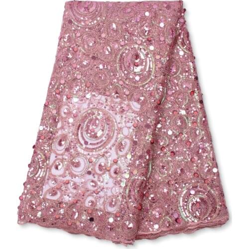 2021 African Lace Fabric High Quality Sequins Ghana Beads Stretch Tulle Flower Lace For Nigerian Evening Party Dress Sew 4222B