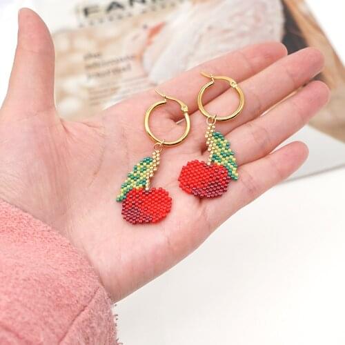 Go2boho 2021 Statement Earring Cherry Earrings Fruit Hoop Pendientes Femme Delica Miyuki Beads Ear Ring For Women Jewelry Gift