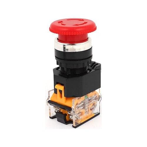 22mm Panel Mount 4 Pin DPST Latching Red Mushroom Push Button Switch AC 660V 10A