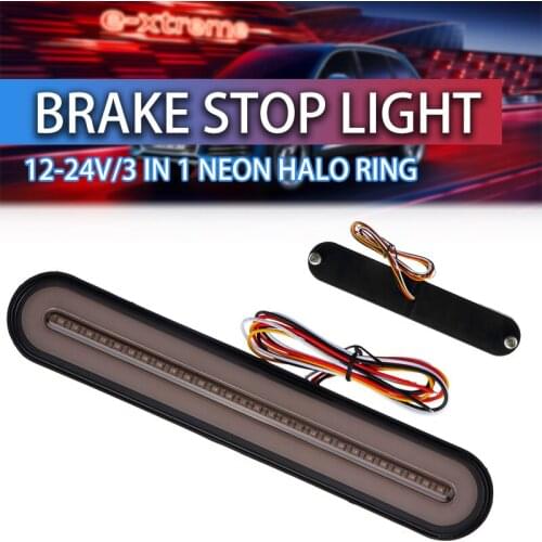 2x LED Trailer Truck Brake Light 3 in 1 Neon Halo Ring Tail Brake Stop Flowing Turn Signal Light Lamp Blinker Waterproof 12V-24V