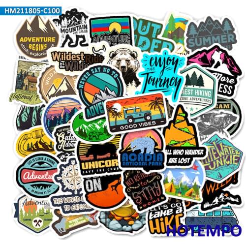 100pcs Travel Outdoor Landscape Wild Camping Climbing Adventure Waterproof Stickers Pack for Phone Laptop Bike Car Decal Sticker