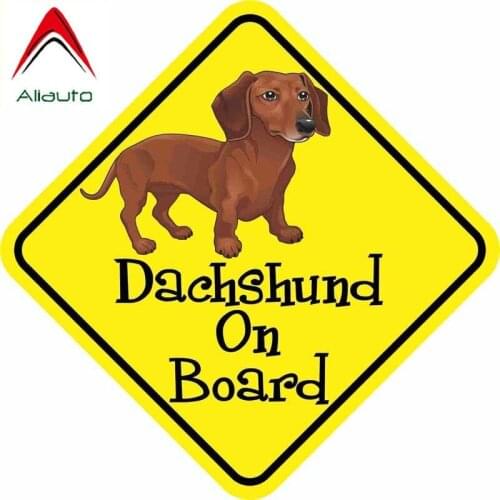 Aliauto Warning Car Sticker Dachshund on Board Dog Mark Lnterest Motorcycle Parts Reflective Accessories PVC Decal,12cm*12cm