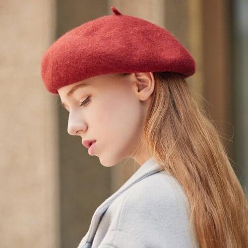 2020 Soild Color Beret Femme Hat Wool Warm Winter French Felt Berets Caps For Women Spring Outdoor Lolita Hat For Girls Women