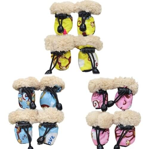 4Pack/set Pet Dog Shoes Winter Rain Boots Set With Fleece Liner Waterproof Anti Slip Cartoon Shoes For Dogs Supplies 2021 New