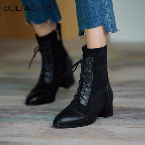 Fashion Autumn Winter Ankle Boots Chunky Lace-upHigh Heels British style Women Sexy Booties Round toe Women Pump Size 31-43