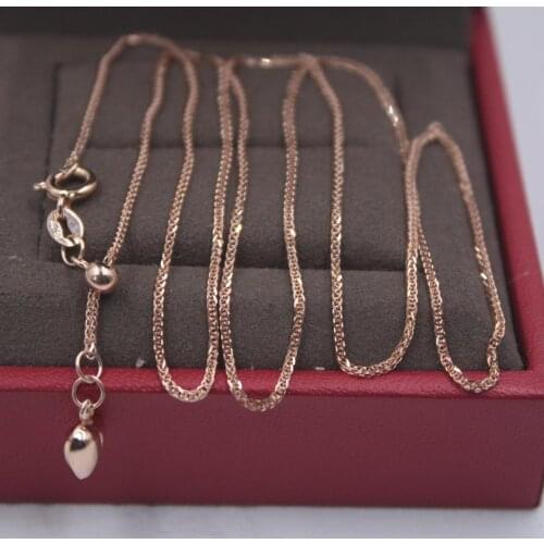 Real 18K Rose Gold Chain Lucky Wheat Womans Necklace / 19.6 INCH Adjustable New 2.5-2.7g 0.9mm