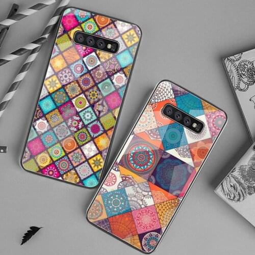 Mandala Flower Pattern Phone Case Tempered Glass For Samsung S20 Plus S7 S8 S9 S10 Plus Note 8 9 10 Plus