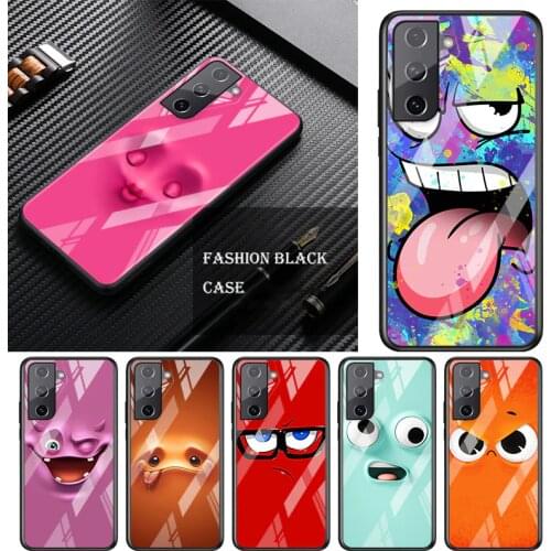 Tempered Glass Cover Shell Luxury Funny Face For Samsung Galaxy S21 Ultra Plus 5G M51 M31 M21 Phone Case