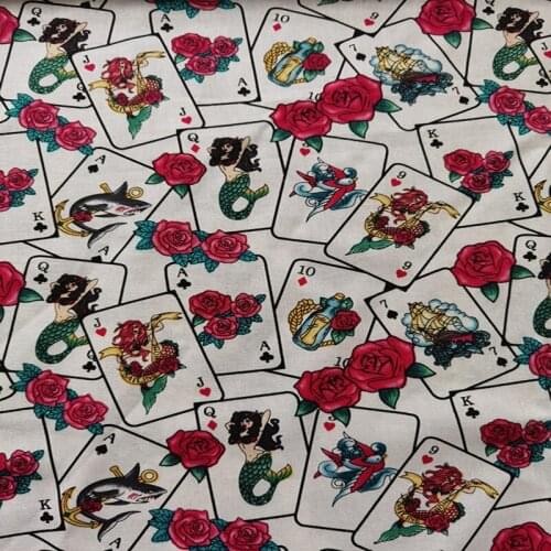 Playing Cards Mermaid Flowers 100% Cotton Fabric for Girl Clothes Hometextile Cushion Cover Curtain DIY 105cm Width-BL120