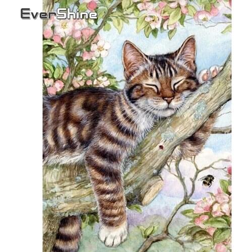 Evershine 5D DIY Diamond Painting Cat Cross Stitch Animal Embroidery Complete Kit Picture Of Rhinestones Mosaic Decoration Home